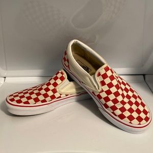 Women’s Asher Off-white/Red Checker Vans Slip On size 7
